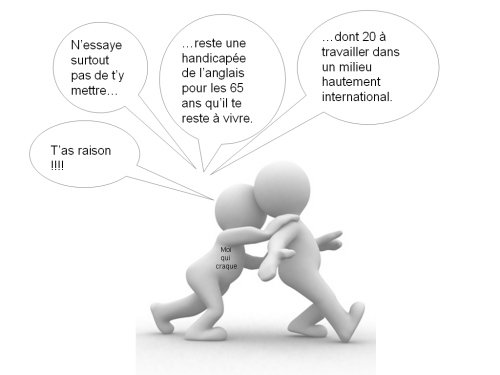 Finalement, je craque et lui conseille de rester une handicapée de l'anglais toute sa vie. C'est vrai, elle n'a que 20 ans de carrière à gérer.